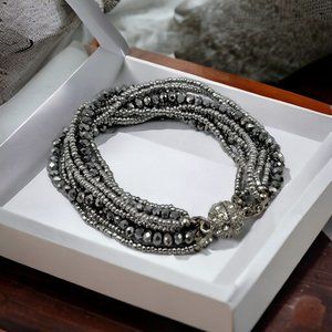 Silver Beaded Magnetic Closure Multiple Strand Bracelet NWOT
